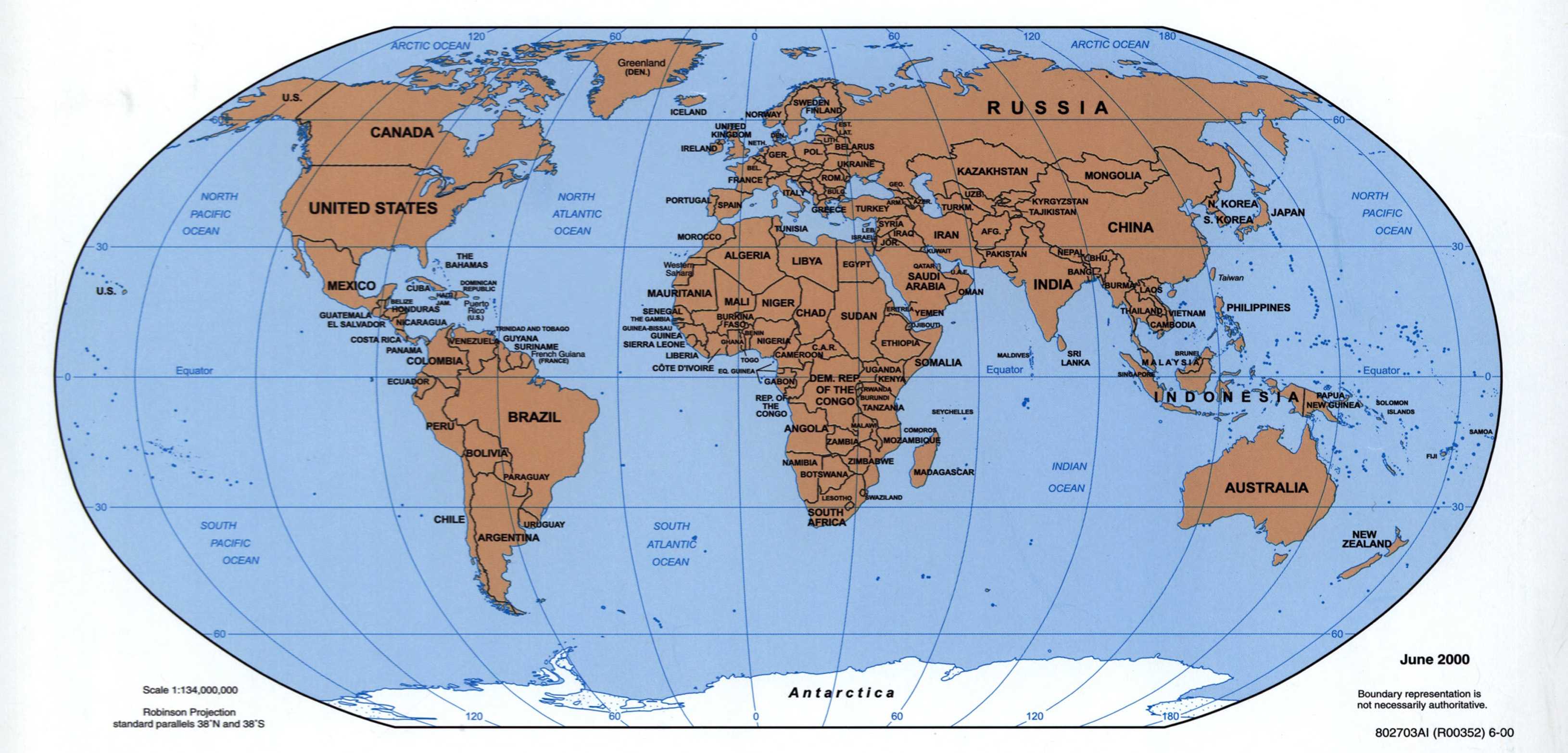 Large Detailed Political Map Of The World 2000 