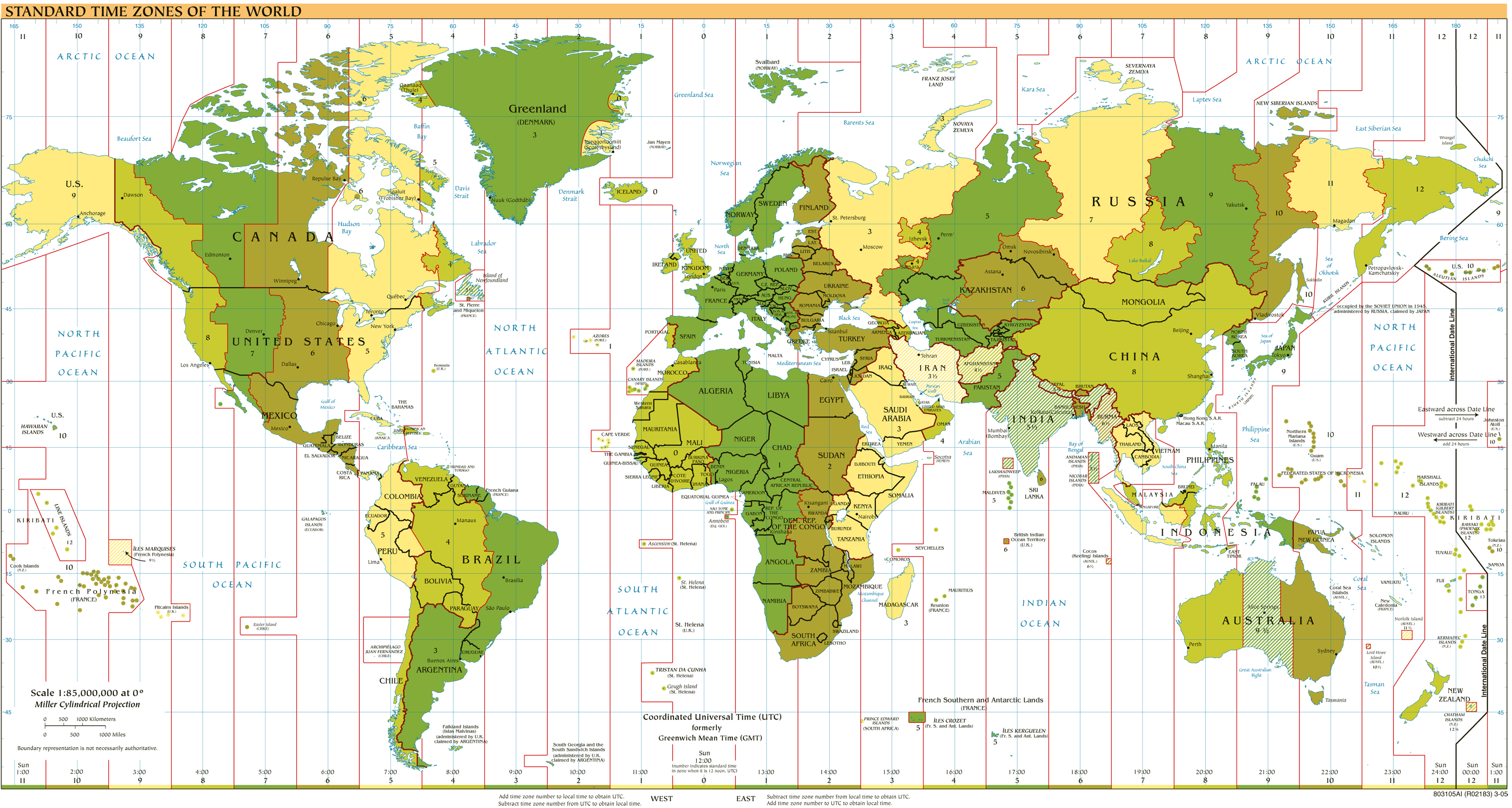 Large World Time Zone Map
